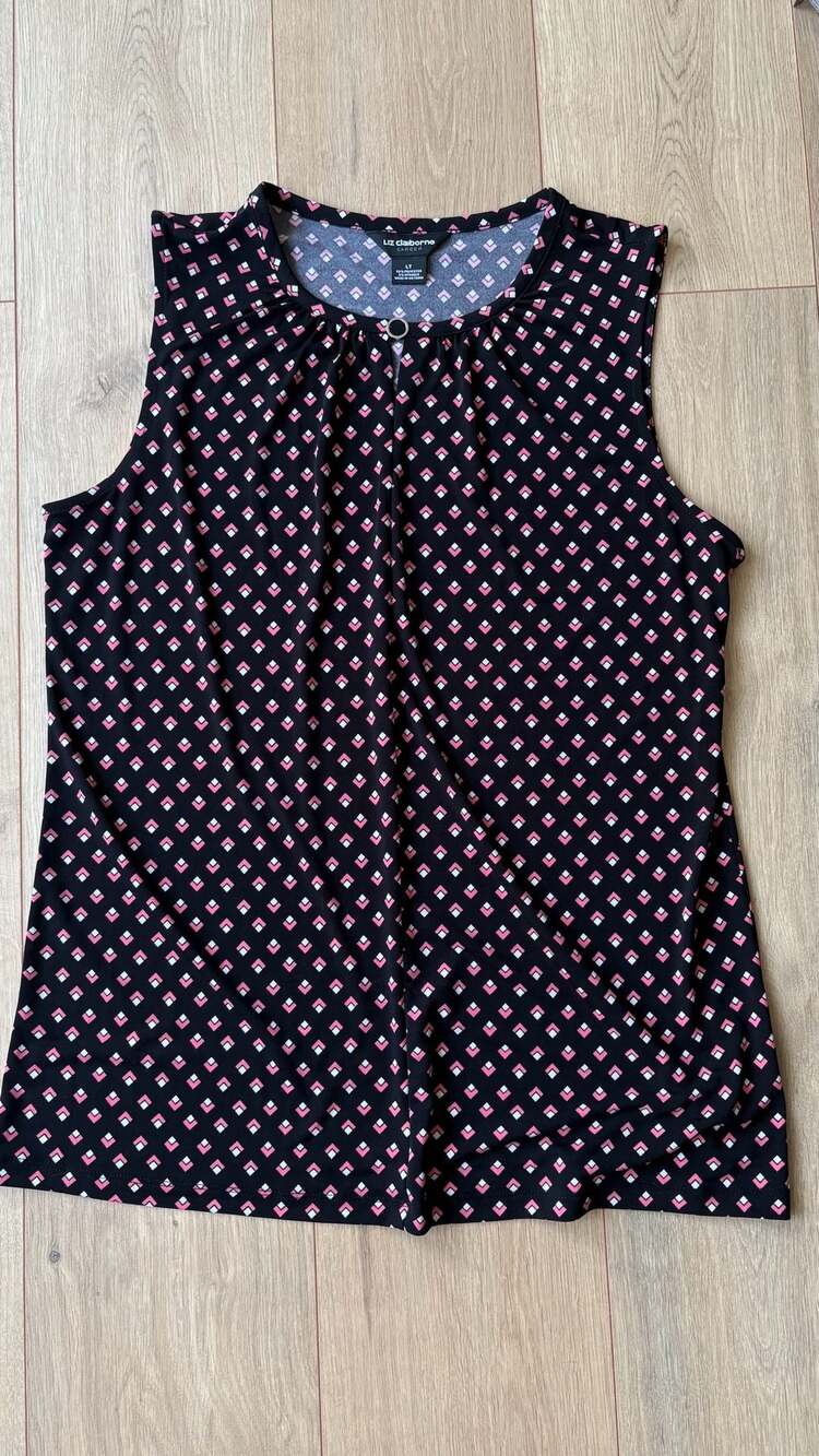 Liz Claiborne Career Tank Top Size LT Black Geometric Keyhole